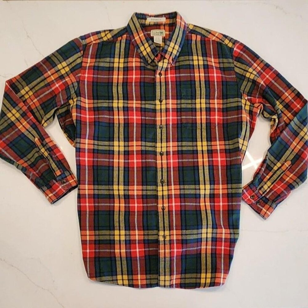 LL Bean Sz XL Tall Shirt Mens Traditional Fit Scotch Plaid Flannel Tartan